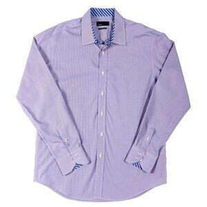 Quieti 100% Fine Cotton Men's Long Sleeve Button Up Shirt Sz L (Purple & White)